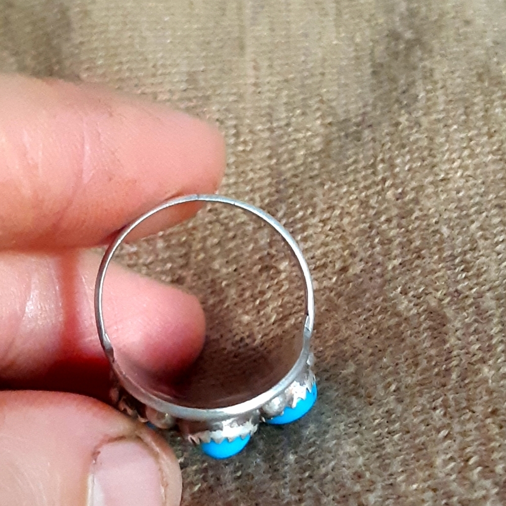 Navajo Style Sterling Turquoise Cabochon Cluster Ring Size 8.75 - Picture 7 of 16
